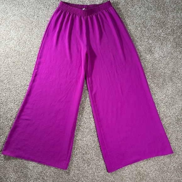 Zara Pants - ZARA Women's Wide Leg High Rise Palazzo Pink Trousers Size XL